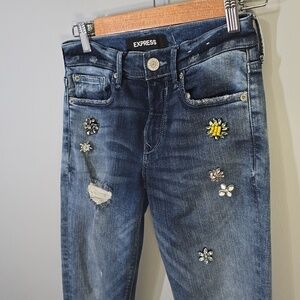 Jewel Express Jeans Womens Size 00‎ Blue Stretch Legging Fesitival embellished